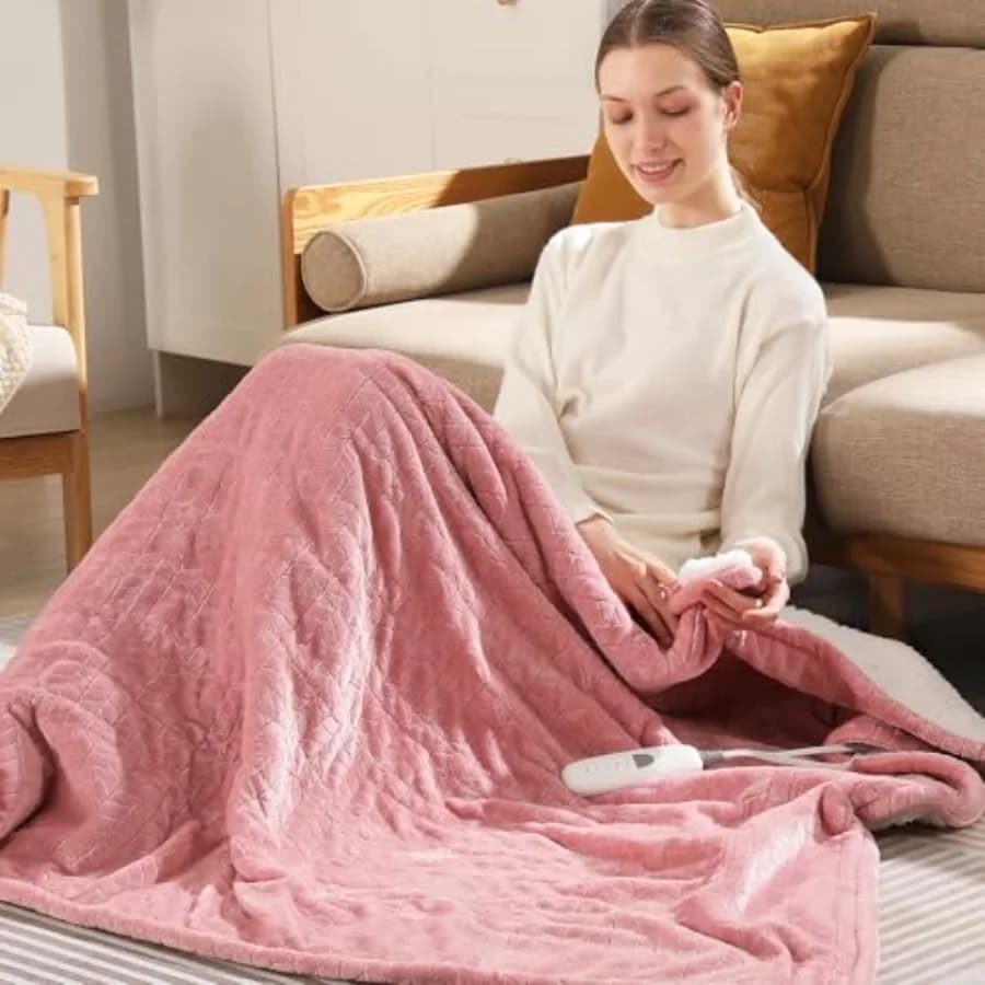 Coperta Elettrica Matrimoniale 157x213 cm, Coperta Riscaldante con Motivo a Grano, Ultra Morbida in Flanella e Sherpa Spessa, con 5 Impostazioni di Calore e 1 Funzione