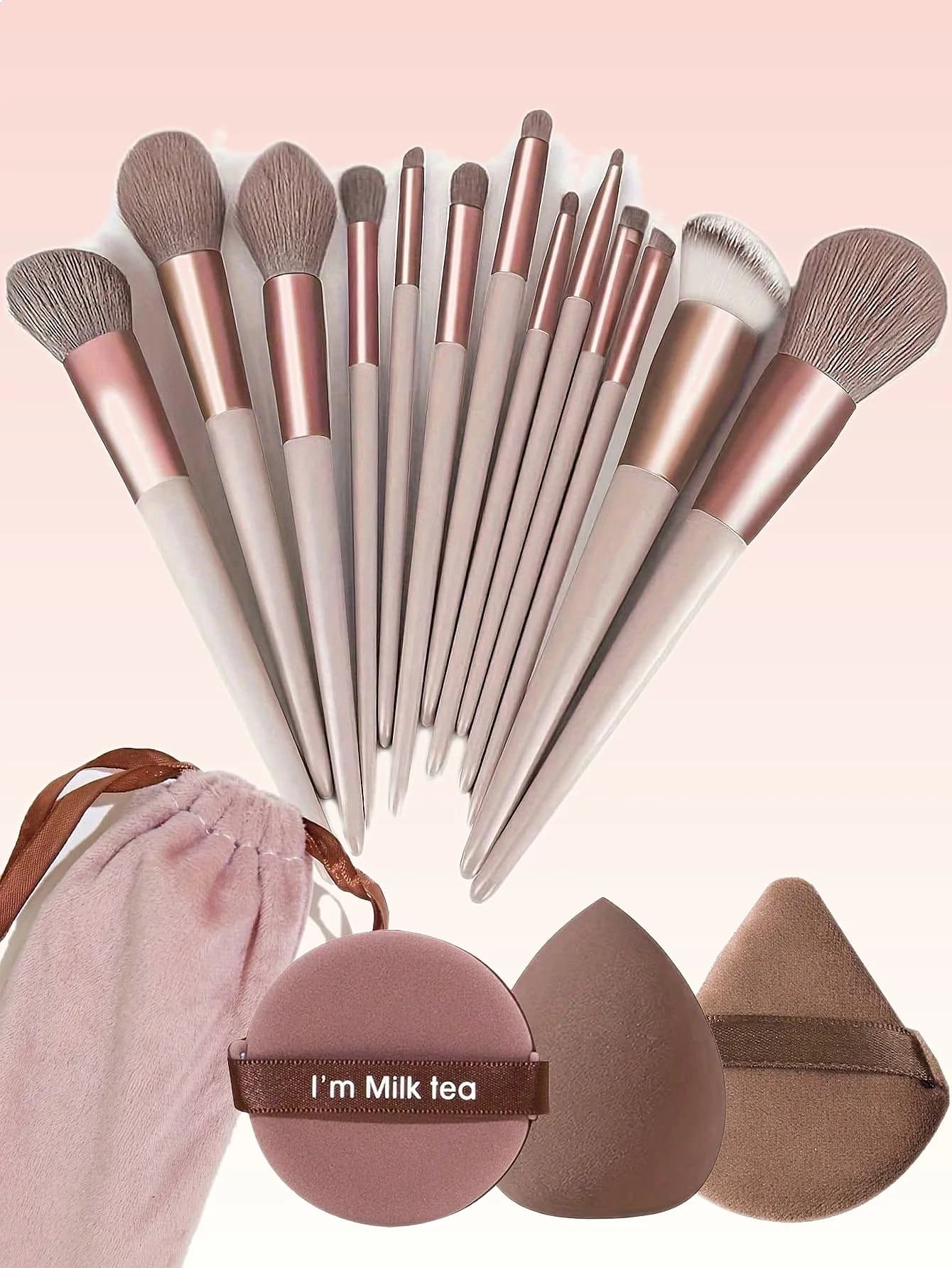 16Pcs Makeup Brush Set Soft Synthetic Fiber Foundation Blending Eye Shadow Brush Kit with Sponge