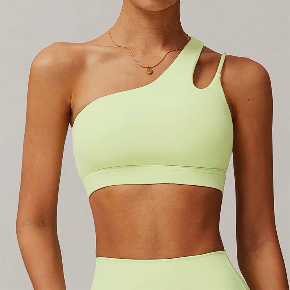Yoga bra with oblique shoulder Gym sports intimate with beautiful back woman Digging out back Fitness running vest Top workout push up