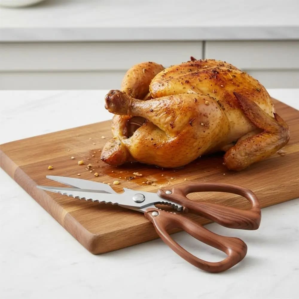 Forbici da Cucina Professionali con Manico Effetto Legno, in Acciaio Inossidabile Antiruggine, Affilate per Carne, Ossa di Pollo e Pesce