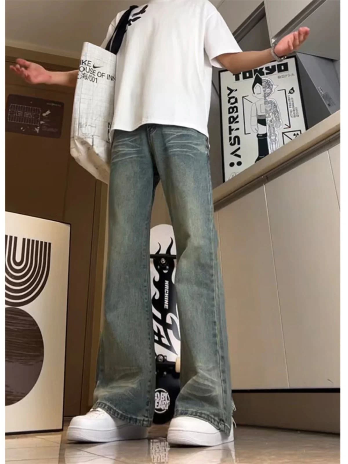 Jeans in Denim Sottile Casual Slim Fit per Uomo, Abbigliamento Autunno-Primavera, Stile High Street, Pantaloni Lunghi Comodi, Moda per Adolescenti