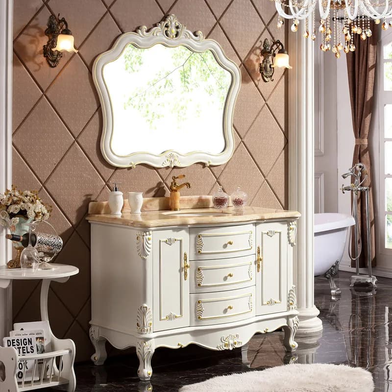 European style bathroom cabinet solid wood bathroom cabinet oak floor-standing marble washbasin cabinet