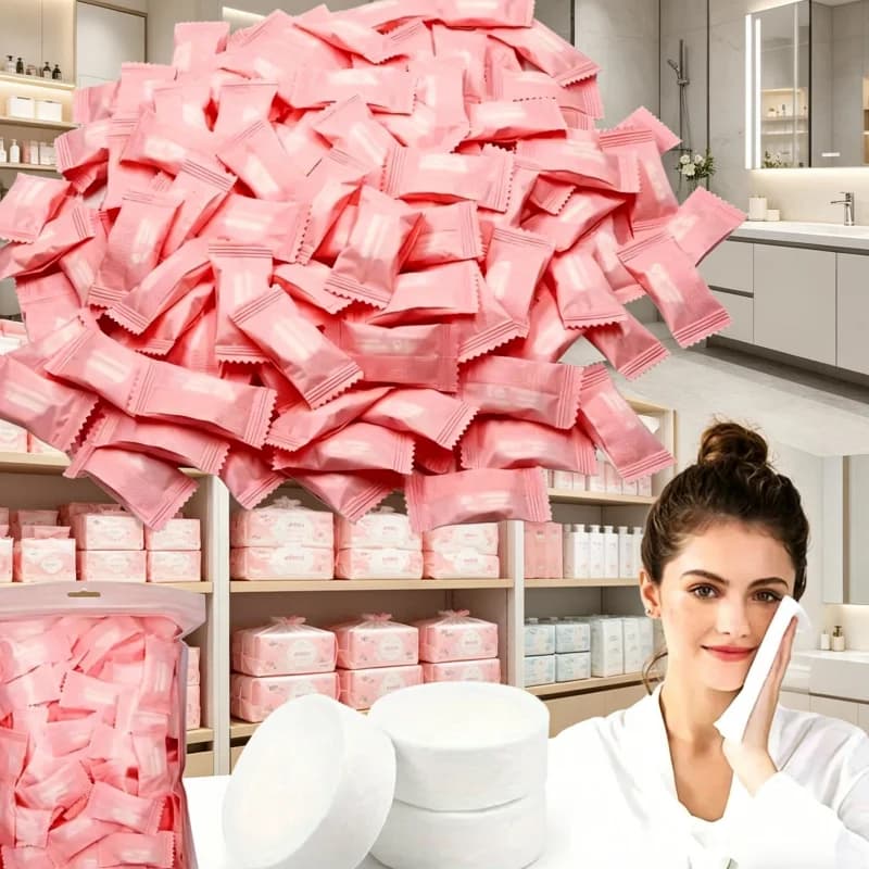 Confezione da 100 asciugamani monouso rosa compattati per hotel e viaggi, asciugamani portatili per la rimozione del trucco e la pulizia del viso, asciugamani monouso rotondi per il viso, piccoli asciugamani quadrati portatili per viaggi e affari, comodi da usare
