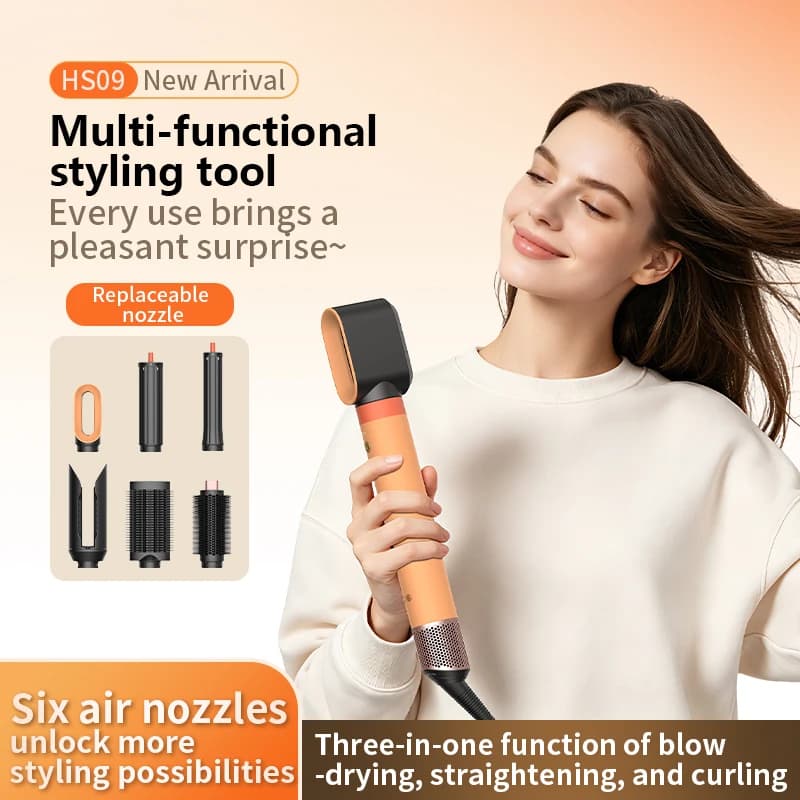 Huaqiangbei HS09 Hair Dryer 1700W 6 in 1 Hot Air Hair Styler High Speed Blow Dryer with Curling Iron Straightening Brush Fast
