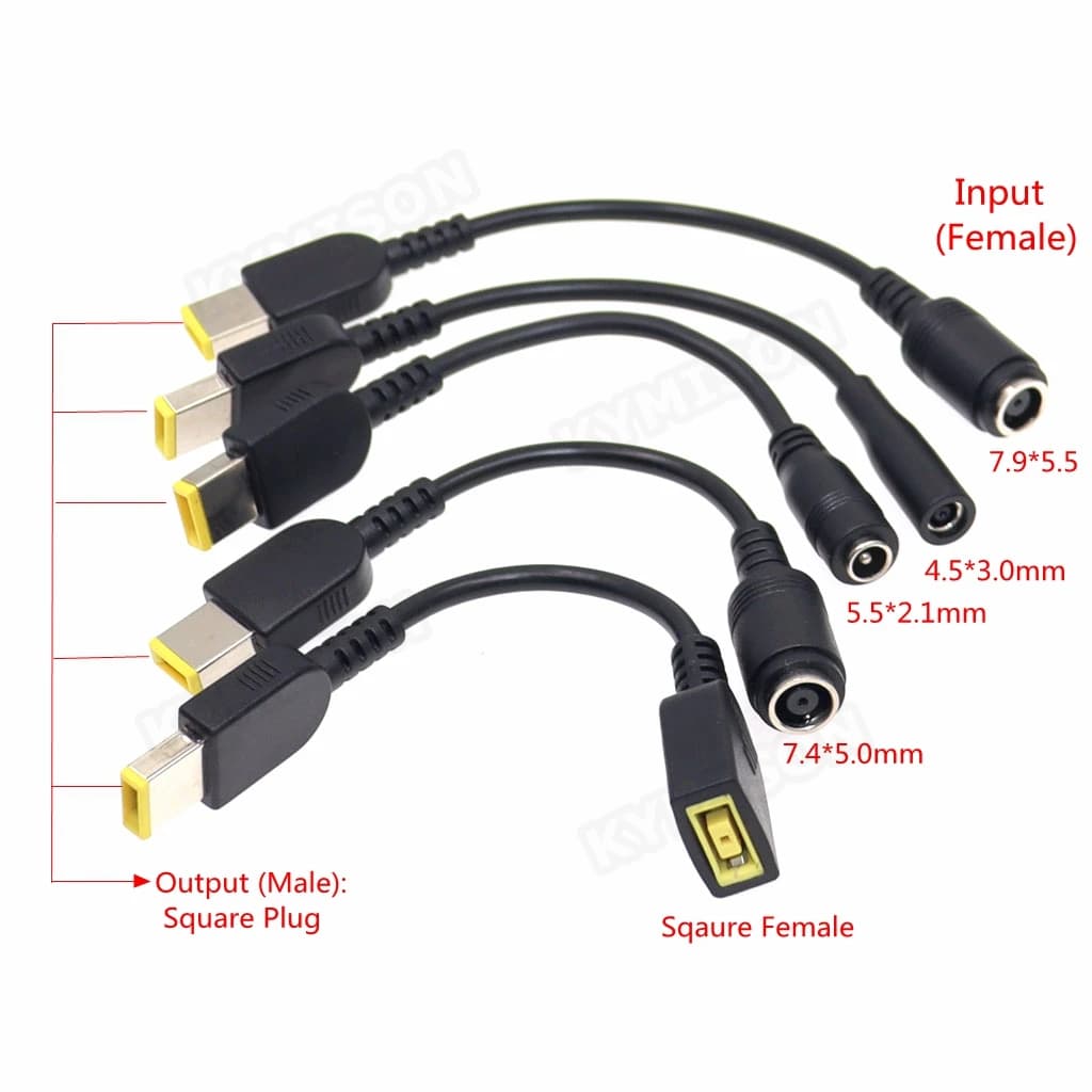 Cavo adattatore per laptop quadrato maschio a 4,5 * 3,0 mm 5,5 * 2,1 mm 7,4 * 5,0 7,9 * 5,5 mm femmina cavo convertitore per caricabatterie CC per Lenovo hp