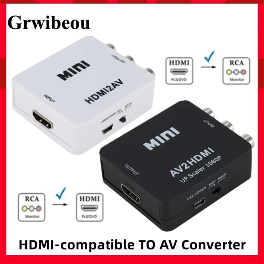 HDMI-compatible adapter with AV RCA scaler converter AV2HDMI composite video RCA AV CVSB LR compatible HDMI for HDTV PC projector