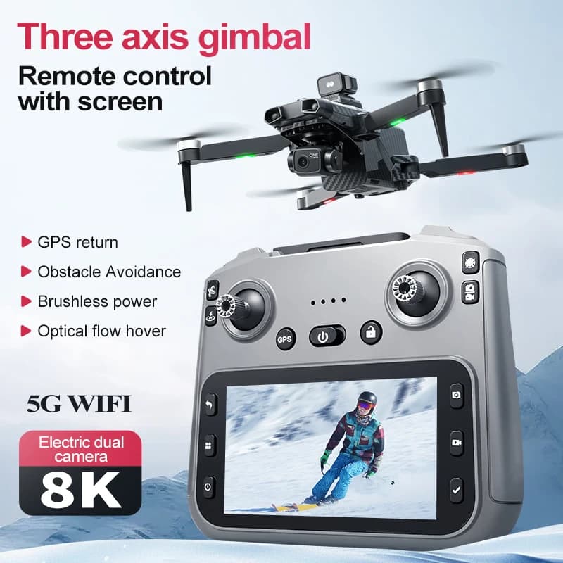 Drone RC FPV con Evitamento Ostacoli Laser Brushless, Schermo HD, Telecomando, 5G, 8K, ESC, GPS, Ritorno Automatico, Funzione Seguimi e Flusso Ottico
