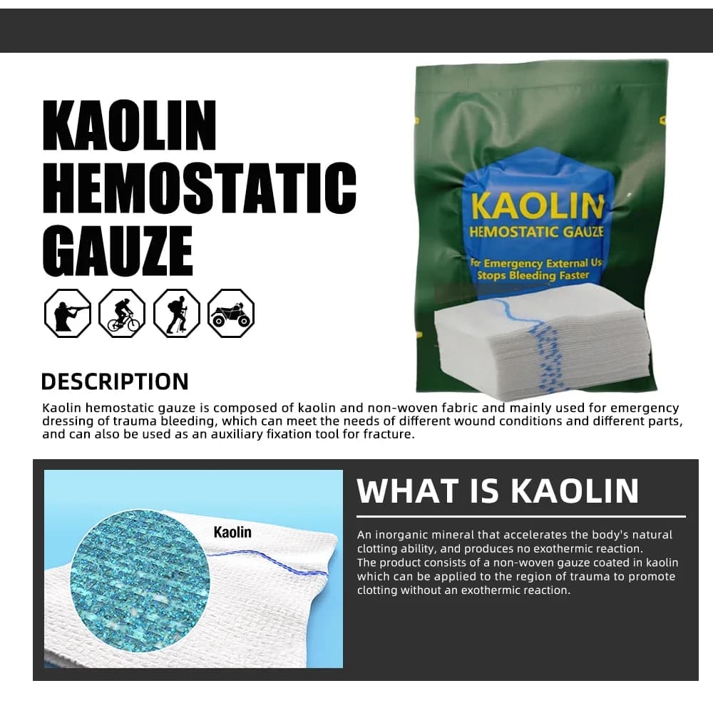 IFAK Tactical Emostatic Caolino Garza Fighting Emergency trauma Z-Fold Soluble First Aid Kit TCCC Bandage for Outdoor Wound Treatment