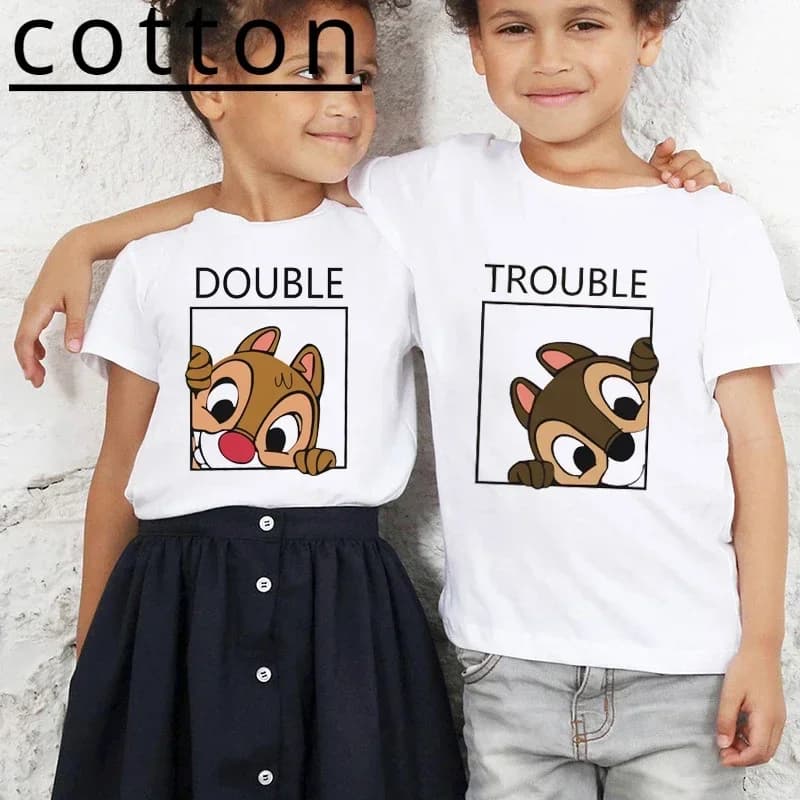Magliette per bambini Chip e Dale Disney, magliette estive con stampa di cartoni animati di Double e Trouble, magliette divertenti per ragazzi e ragazze, magliette per migliori amici