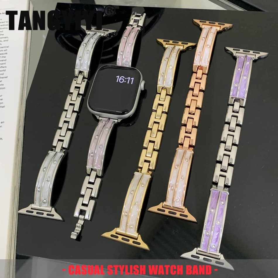 Luxury Diamond Epoxy Resin Bracelet For Apple Watch Band S11/10/9/8/7/6/5/SE/Ultra iWatch Metal Strap 49/46/45/44/42/41/40/38mm