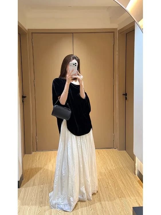 plus Size Women's Summer Loose Design Sensation Salt Series Two-Piece Set with Belly Covering Ultra Fairy Long Half Skirt