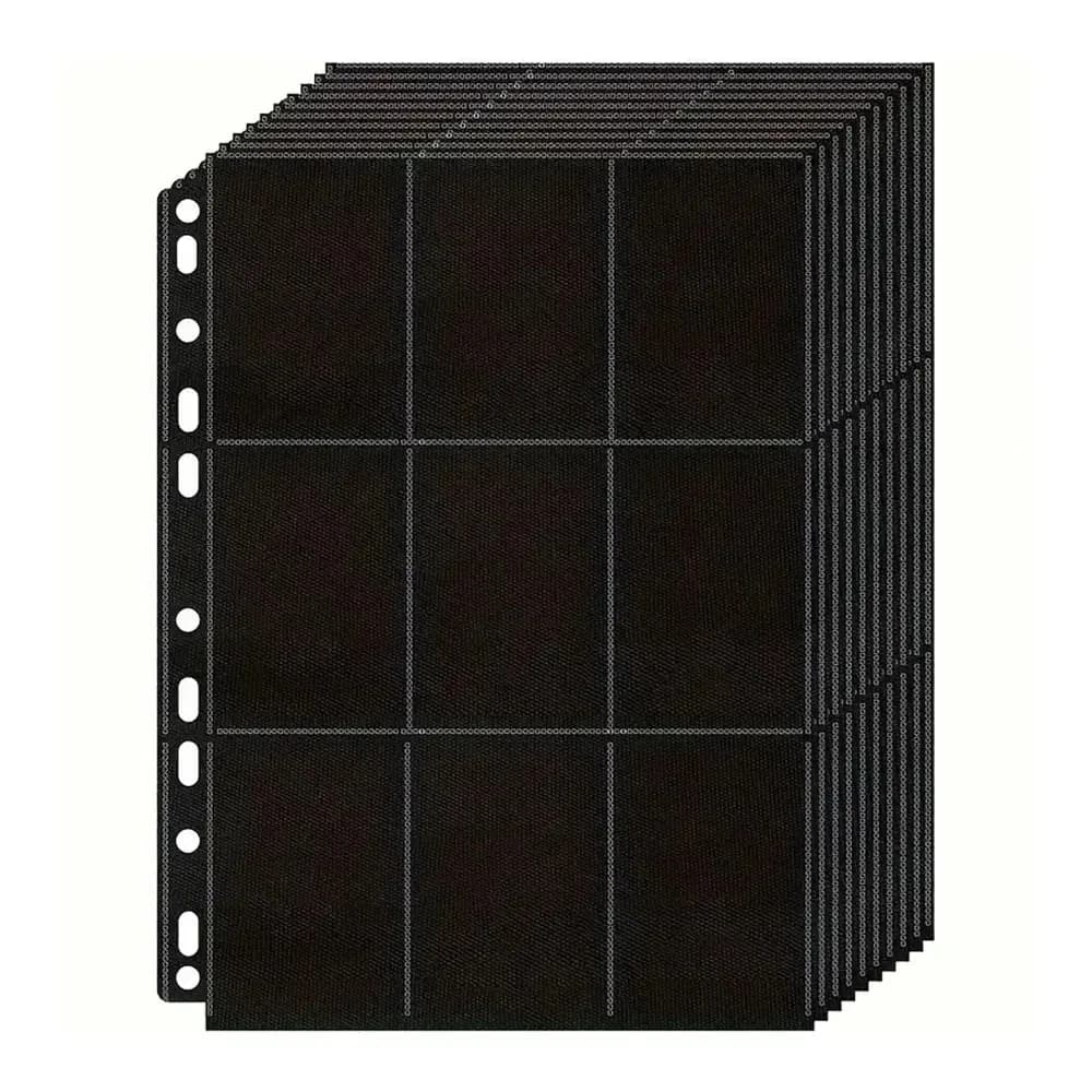 Portafoglio portaoggetti con pagine raccoglitore per carte collezionabili A4 a 9 tasche nero da 10 pezzi - Tasche a caricamento laterale bifacciale per 180 carte da gioco.