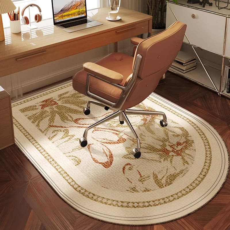 American Retro Floral Desk Carpet Anti Slip Noise Reducing Solid Wood Mat for Home Office Swivel Chair Decorative Floor Rug