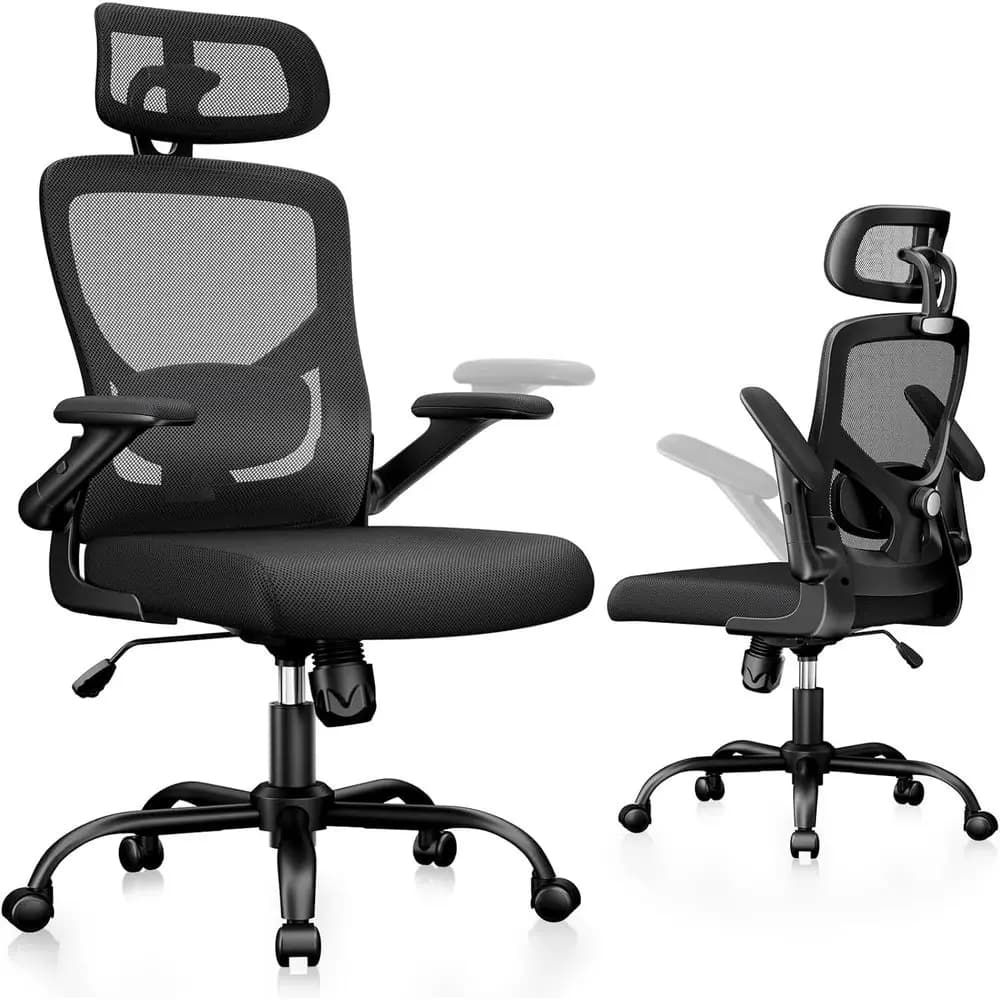 Sedia da ufficio ergonomica in rete con schienale alto, supporto lombare regolabile, braccioli ribaltabili e girevoli, sedia da computer per lavori d'ufficio