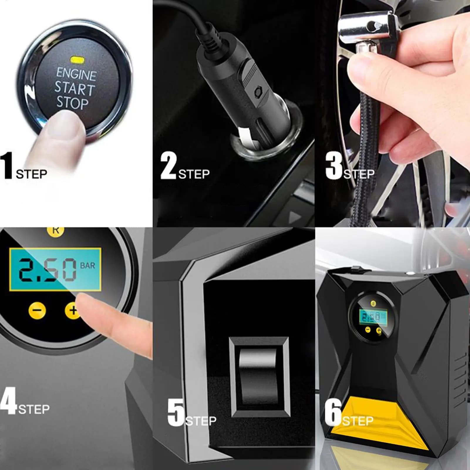Gonfiatore per pneumatici portatile con pompa d'aria per auto Display digitale per pressione dei pneumatici senza fili elettrica 12v per bici Palline Ruota Camion Bicicletta