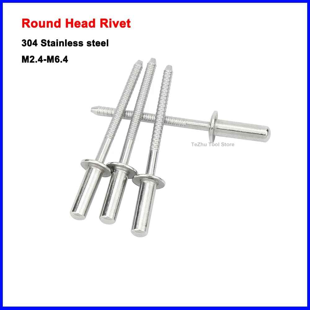 Rivetti a Testa Tonda Chiusa in Acciaio Inox 304, Anticorrosione e Antiossidazione, Rivetti Ciechi M2.4-M6.4