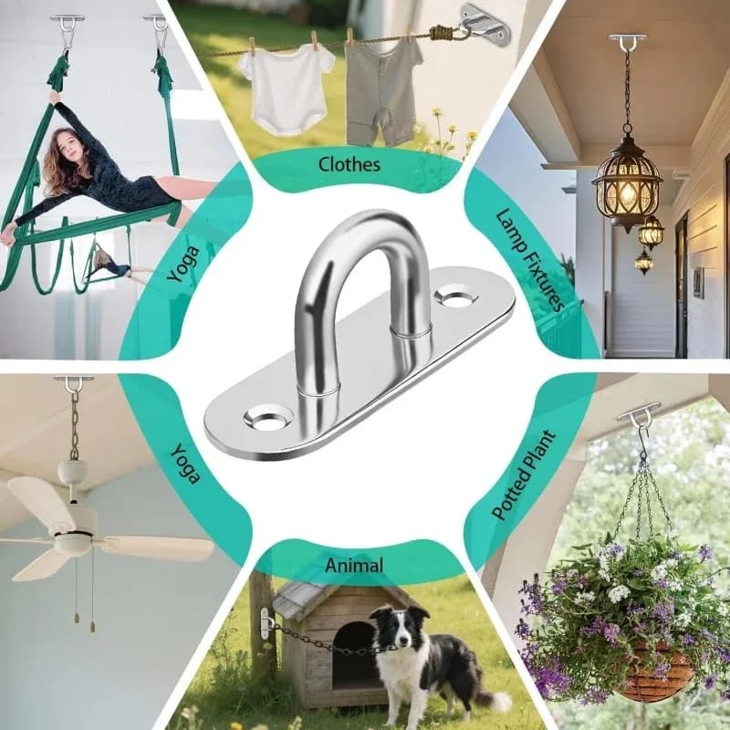 2026 5/10pcs Stainless Steel Oblong Pad Eye Plate,Staple Ring Hook,Marine Board Deck Buckle,U Hanger Ring for Ceiling Garage