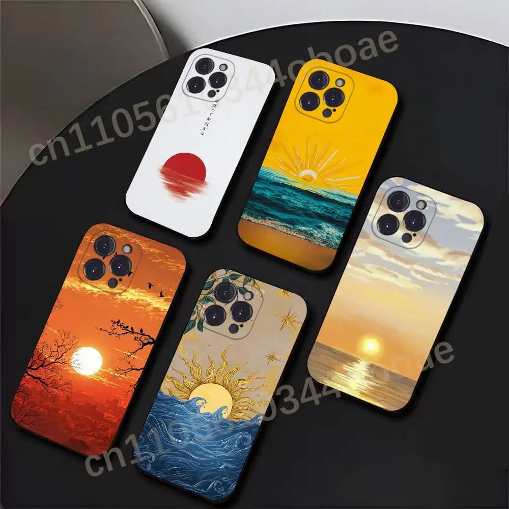 Rising Sun Painting Art Phone Case For iPhone 17,16,15,14,13,12,11,Pro,Max,Plus Soft Black Cover