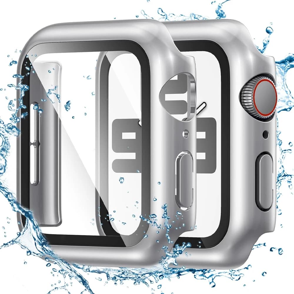 Vetro + copertura per custodia Apple Watch 45mm 44mm 40mm 41mm 42mm 38mm Accessori protezione schermo placcata serie iWatch 9 8 6 5 3 se 7