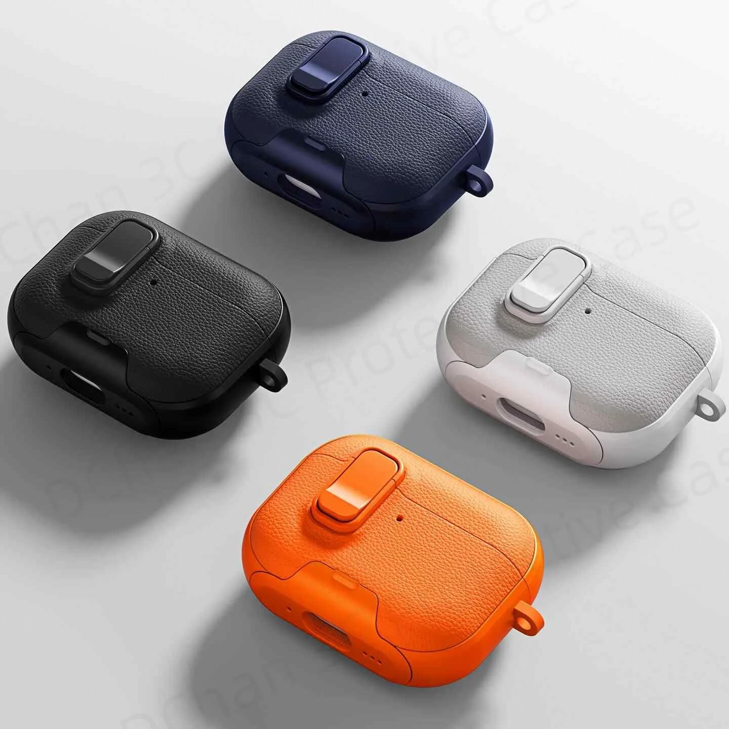 For Airpods Pro 3 Case Leather Business Earphone Case Phone Holder Stand Case For Apple AirPod3 Pro3 With Lock Protective Case