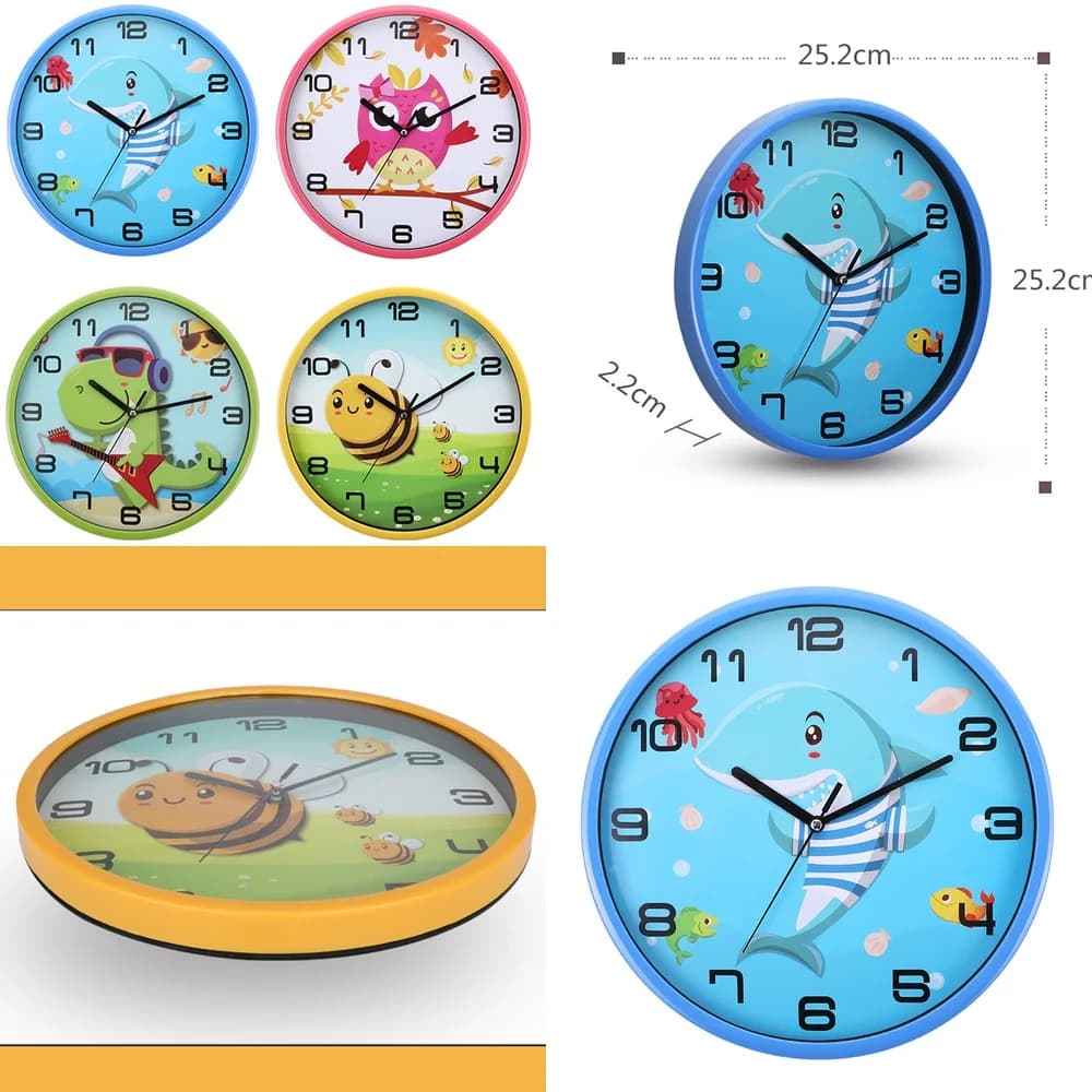 Orologio da parete per bambini da 10 pollici Simpatico cartone animato Camera da letto silenziosa Orologio al quarzo per la casa Orologio rotondo ecologico Pronto all'ingrosso