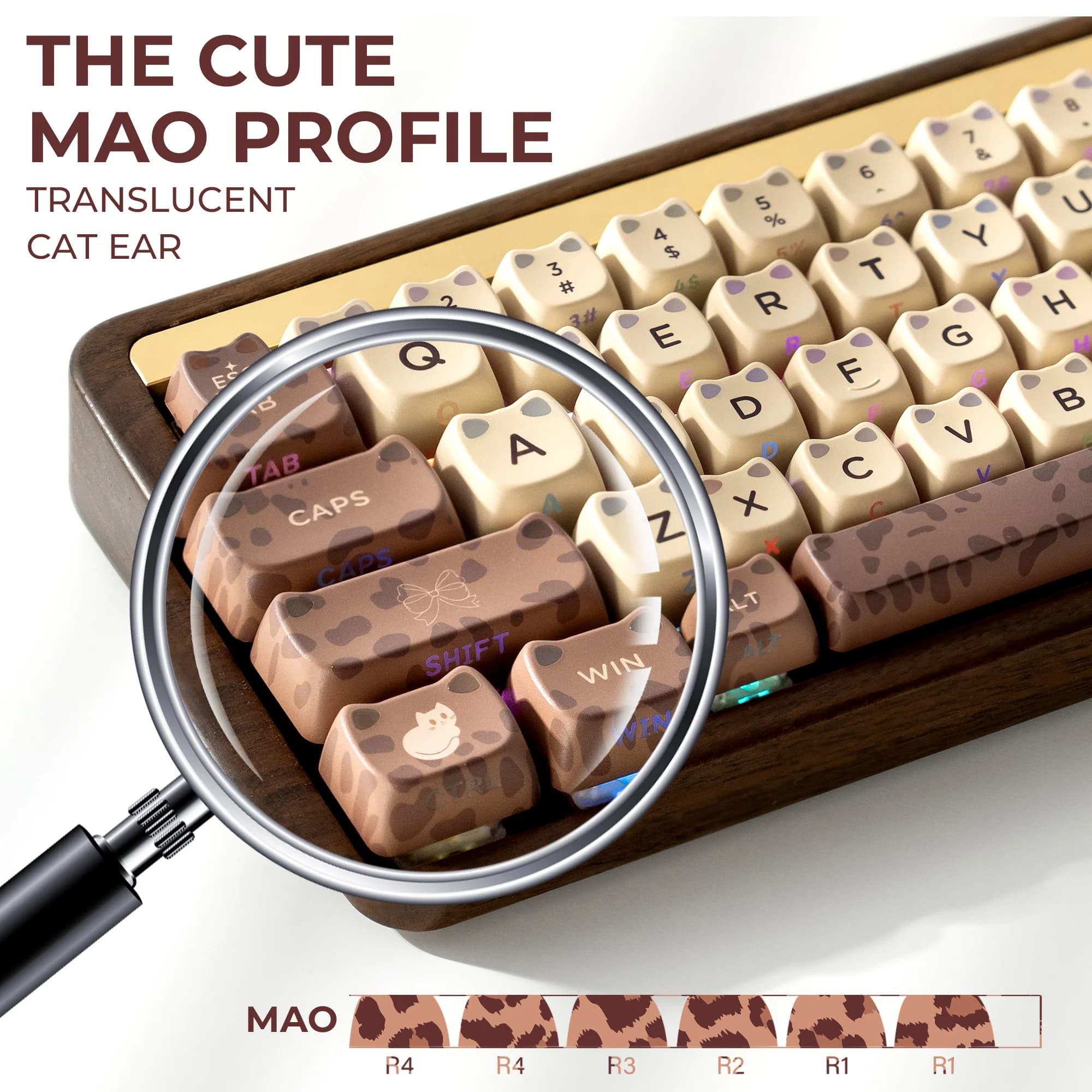 XVX Brown Leopard Keycaps Cute Cat Side Printed Shine Through Keycap For MX Switch Custom Mechanical Keyboard 119 Keys