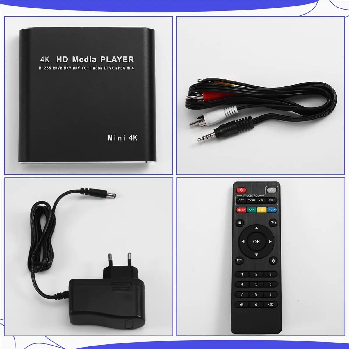Lettore multimediale A73T Full HD 4K USB, lettore multimediale esterno, TV Box con lettore SD/HDD, spina EU