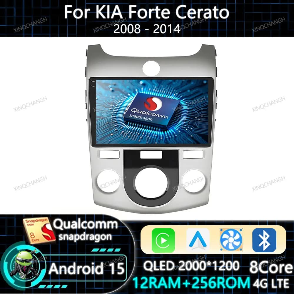 Android 15 Car Radio Carplay Auto For KIA Forte Cerato 2008 - 2014 QLED Qualcomm 4G WIFI BT Navigation Multimedia Video Player