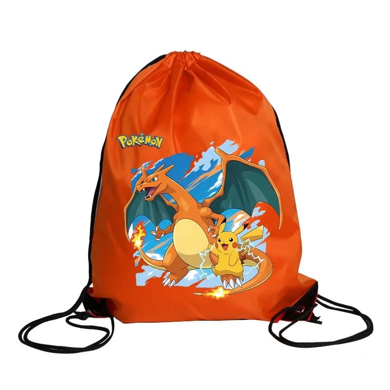 Pikachu Pokemons Drawstring Bag Kid Cartoon Printed Storage Pouch Men Boy Polyester Swimming Fitness Portable Bags Birthday Gift