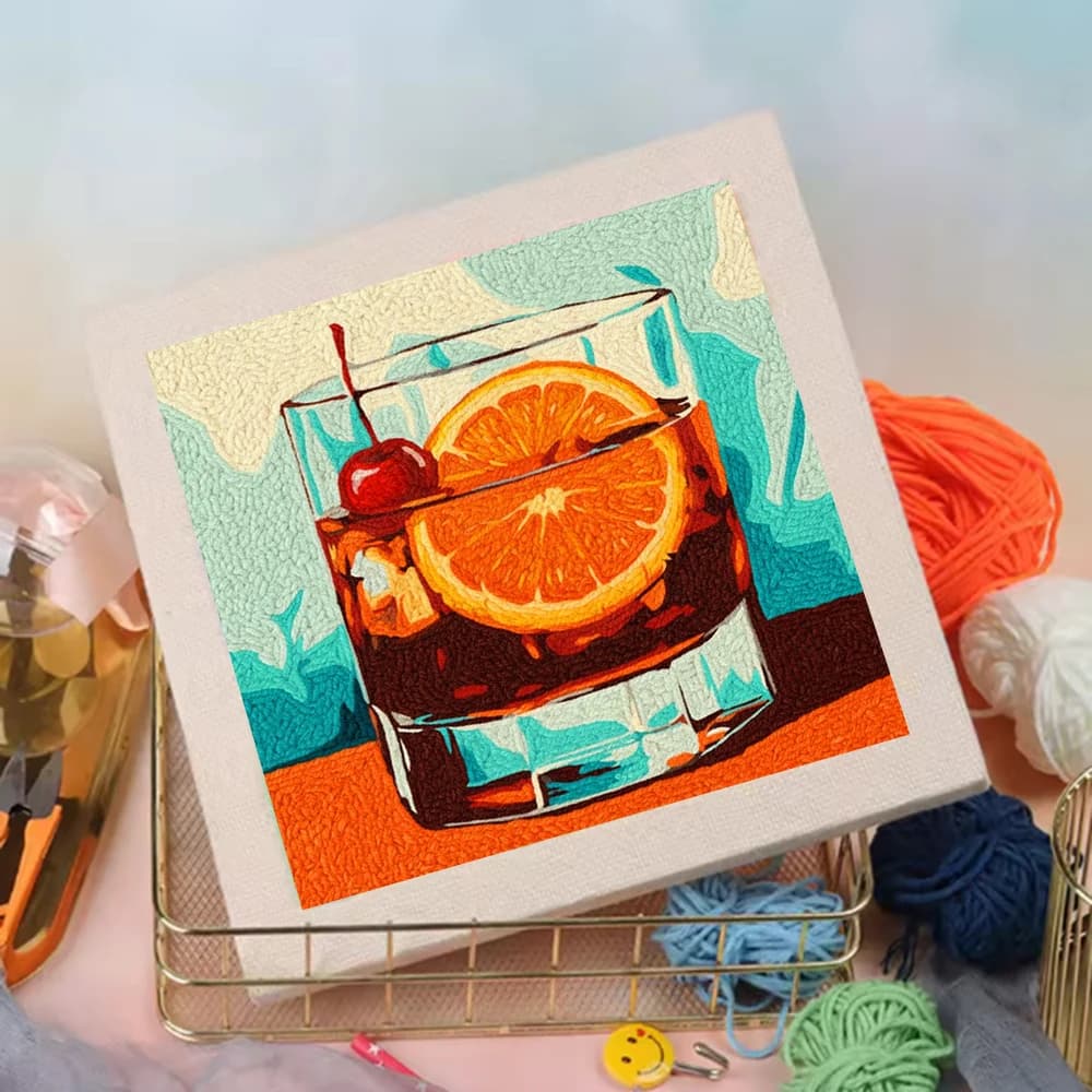 Juice cocktail landscape Punch Needle Kits Art Supplies Hand Embroidery Kit 25x25cm Punch Needle Kits Adults DIY Artwork
