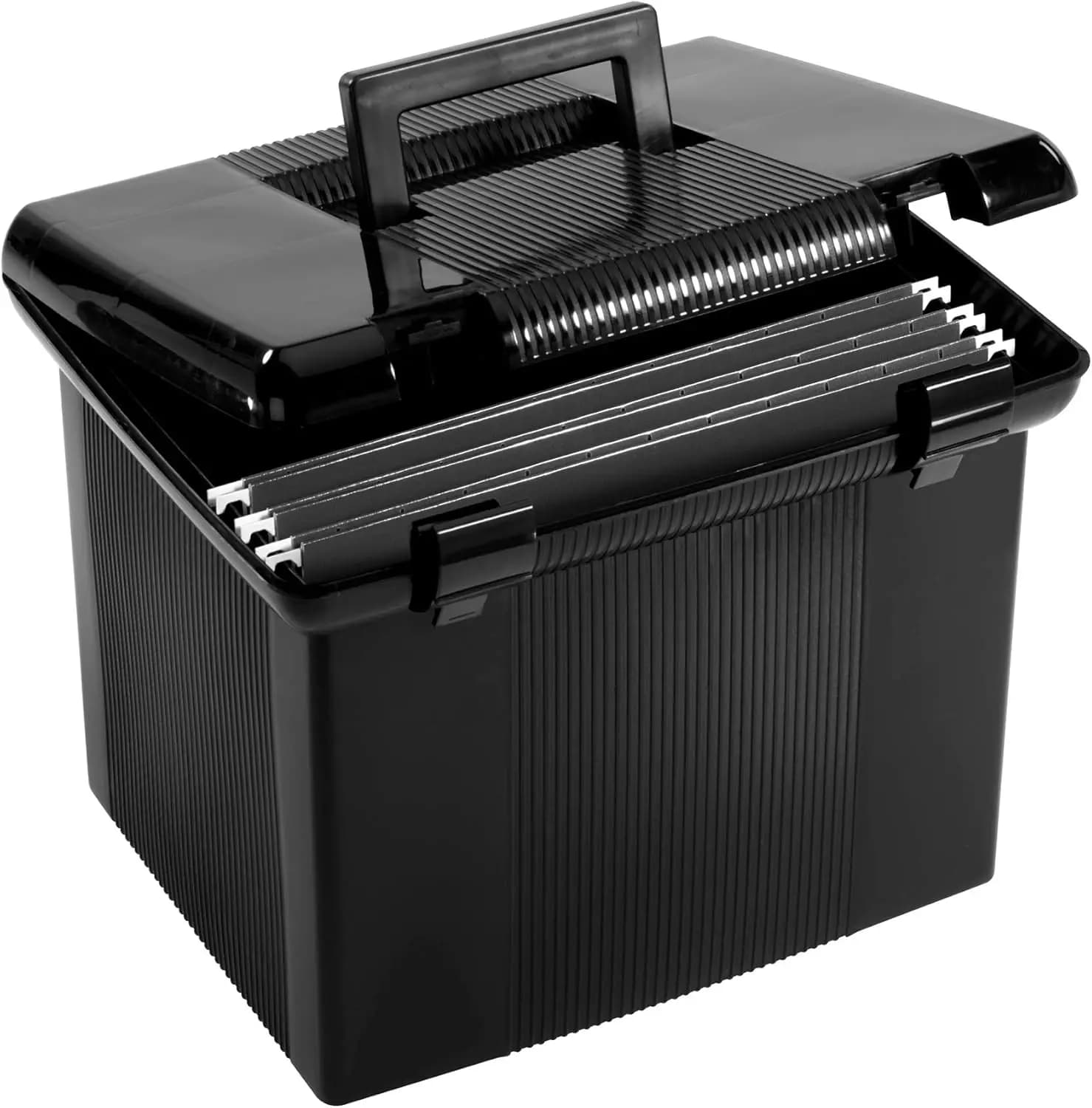 Scatola portadocumenti portatile con coperchio incernierato, include 3 cartelle appendibili per archiviazione domestica e in ufficio