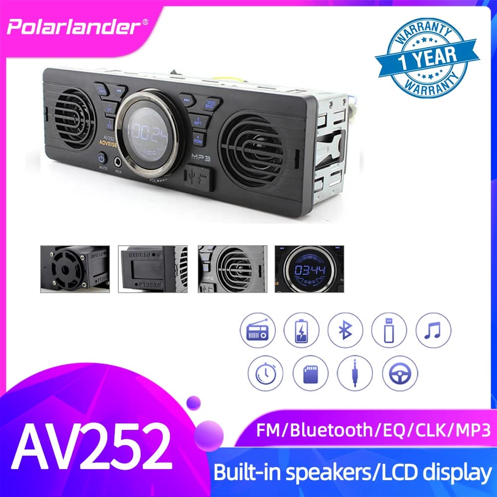 AV252 2 altoparlanti integrati autoradio 12V Bluetooth vivavoce FM USB SD AUX IN audio in lettore MP3 stereo da cruscotto