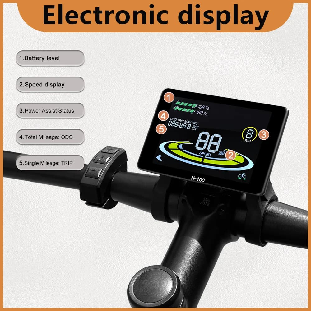Display LCD H-100 per Bicicletta Elettrica 24V-72V, Schermo a Colori Intelligente con Connettore SM a 5 Pin per Controller Protocollo UART2, Componenti per E-Bike