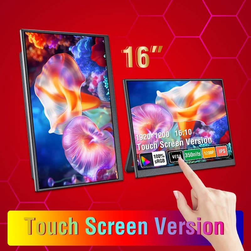 HGFRTEE Monitor portatile touch da 16 pollici 16:10 96% sRGB 350Cd/m2 Secondo schermo per laptop con supporto di tipo C Compatibile con HDMI