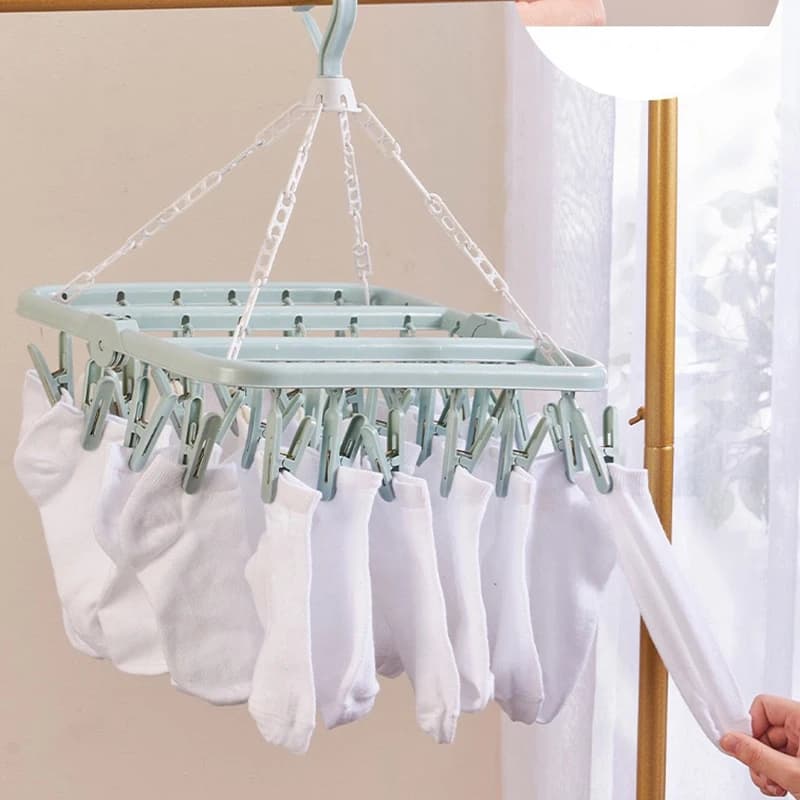 1/3PCS Gancio antigoccia pieghevole con 32 clip - Stendino sospeso in plastica per vestiti, biancheria intima, calzini, adatto per balcone camera da letto