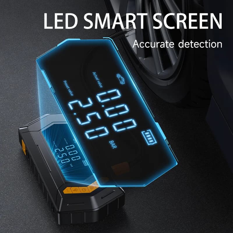 US EU Warehouse 4-in-1 12V Car Jump Starter Digital Air Compressor Vacuum Cleaner Emergency Power Bank LED Light Anti Reverse Clips EVA Bag for Motorcycle Roadside Camping Tire Rescue