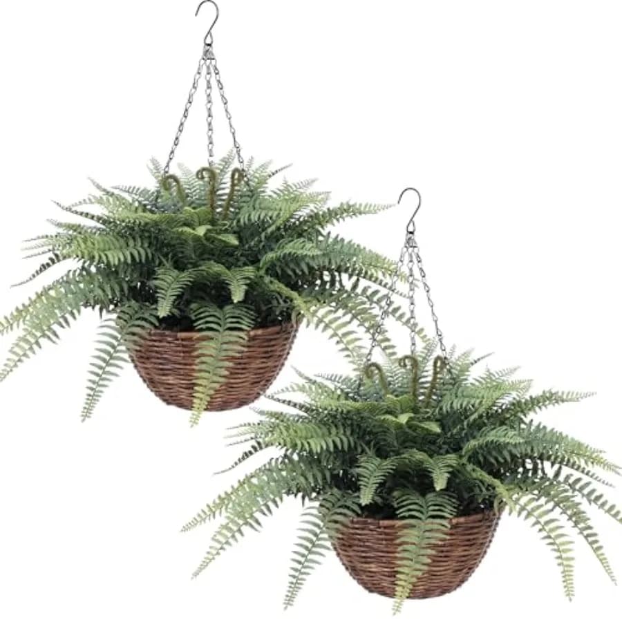 Boston Artificial Fernes Pendants, Pack of 2, Plants Fined by Exterior Resistant to UV Rays, Fin Plants External Pendants