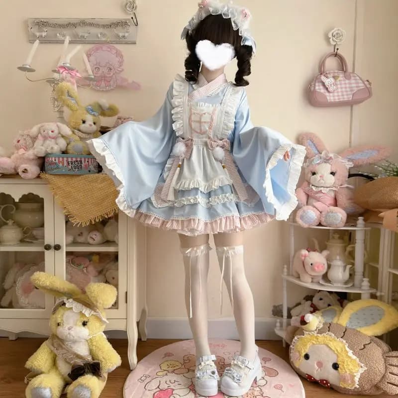 Sweet Nurse Lolita Top Skirt Apron Bowknot Maid Kimono Lolita Eclectic Yukata Various Colors Japanese Style Kawaii