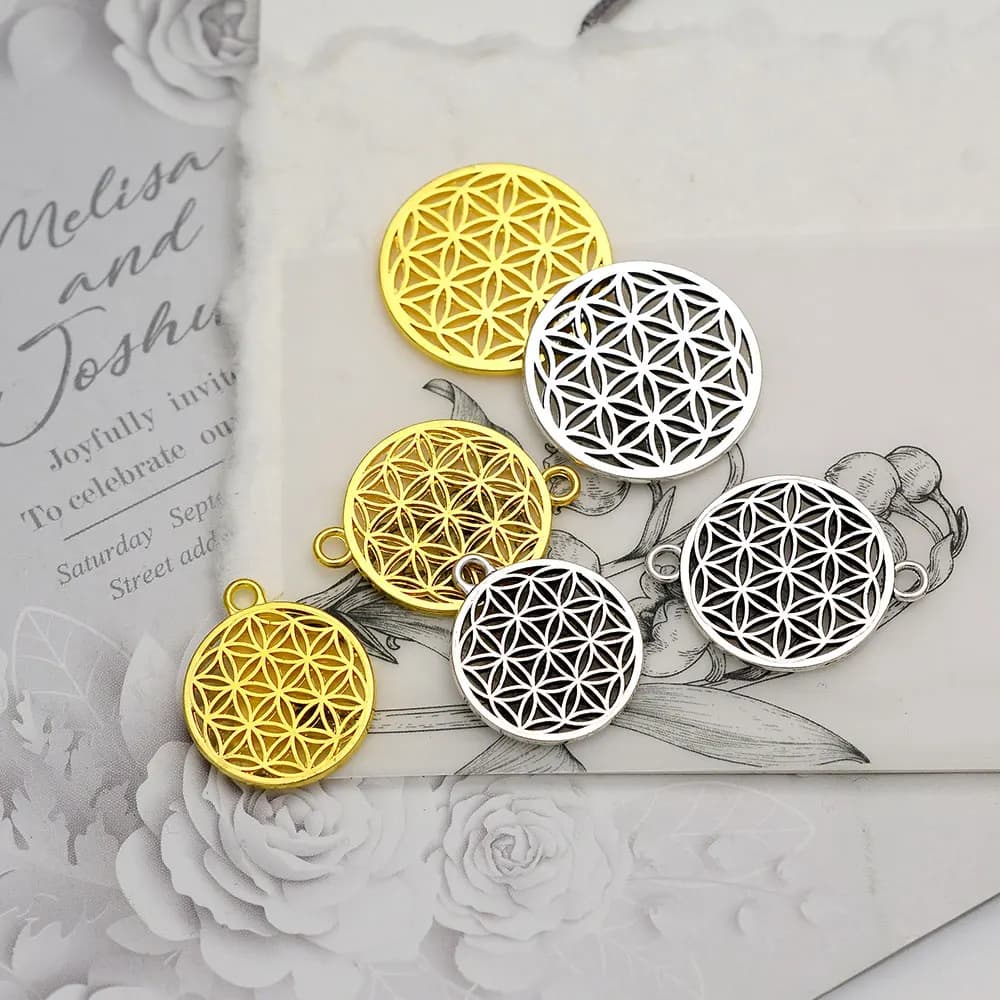 20 pz/lotto Antico Fiore della Vita Pendenti E Ciondoli Connettori Pendenti Per Braccialetti FAI DA TE Creazione di Gioielli Trovare Forniture Accessori