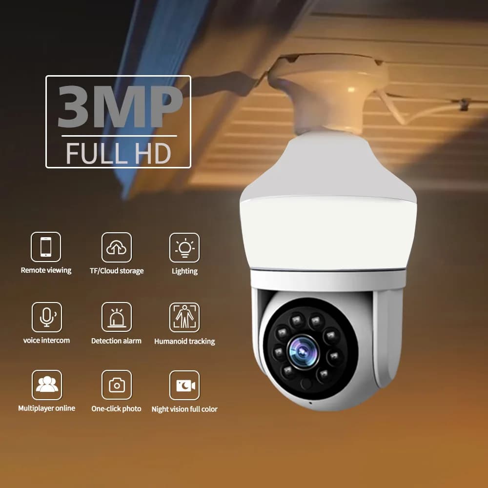 3MP 1296P Yoosee/Carecam APP Lampada notturna E27 Wireless PTZ IP Dome Camera AI Rilevazione umanoide Sicurezza domestica CCTV Baby Monitor