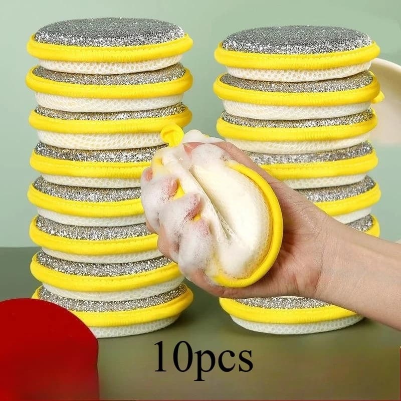 10PCS Spugne per lavare i piatti Double Sided Pot Pan Scrubber Spazzole Riutilizzabili Spugne per la pulizia della casa Set di utensili da cucina