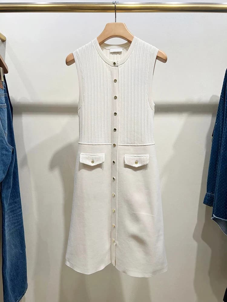 SIVOS High-End Women's Knitted Vest Dress Spring 2025 Small Fragrance Style Comfortable High Waist A-Line Skirt Dress