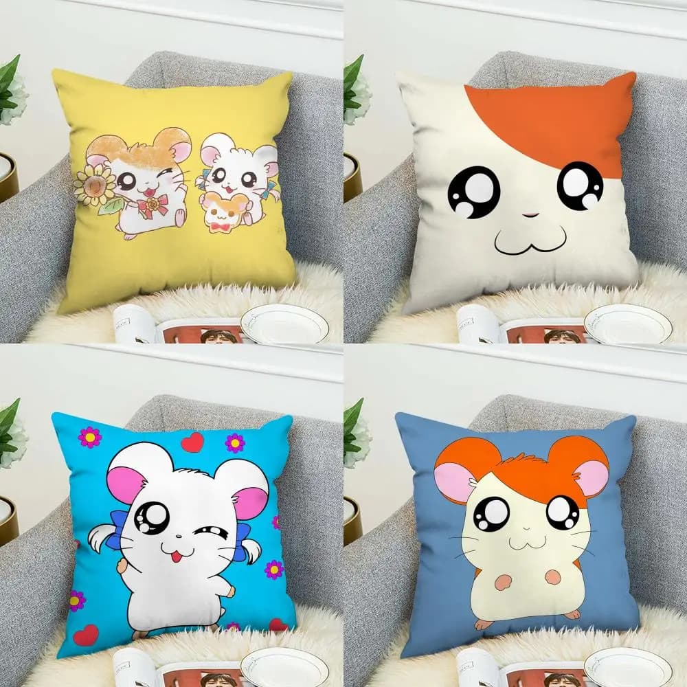 Federa per cuscino Hamtaro per auto, divano, decorazione per la casa, stampa fronte-retro, federa quadrata in peluche per cuscino decorativo