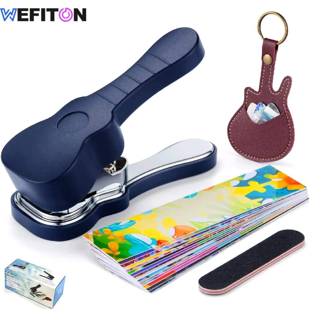 Guitar Pick Punch Tool Kit - DIY Custom Picks Maker with Leather Keychain Holder,15 Strips& File,Gift for Guitarists & Musicians