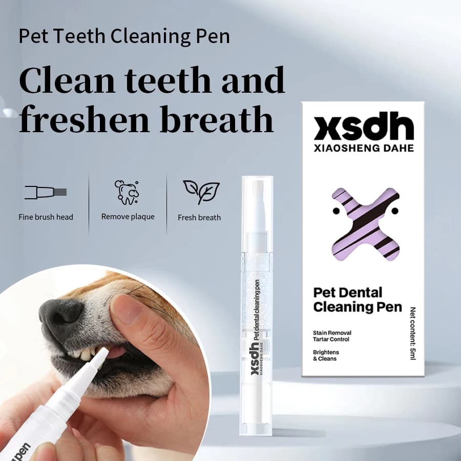 Penna per la Pulizia dei Denti di Cani e Gatti, Rimuovi Tartaro, Cura Dentale, Rinfrescante per l'Alito Cattivo, Kit con Spazzolino Morbido e Dentifricio 5ml