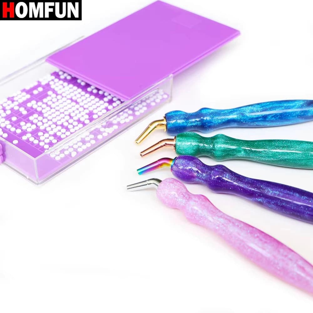 HOMFUN Set di penne per pittura diamante 5D con punte multifunzionali in metallo viola-Kit di strumenti artigianali in resina per decorazioni a punto croce per Nail Art