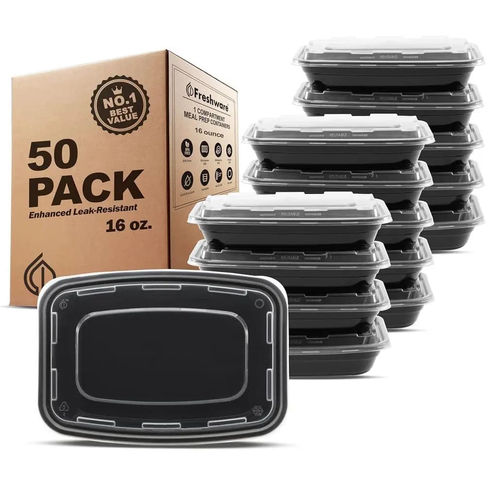 Contenitori per la preparazione dei pasti [confezione da 50] Contenitori per la conservazione degli alimenti a 1 scomparto con coperchi, Bento Box, senza BPA, impilabili, adatti a microonde/lavastoviglie