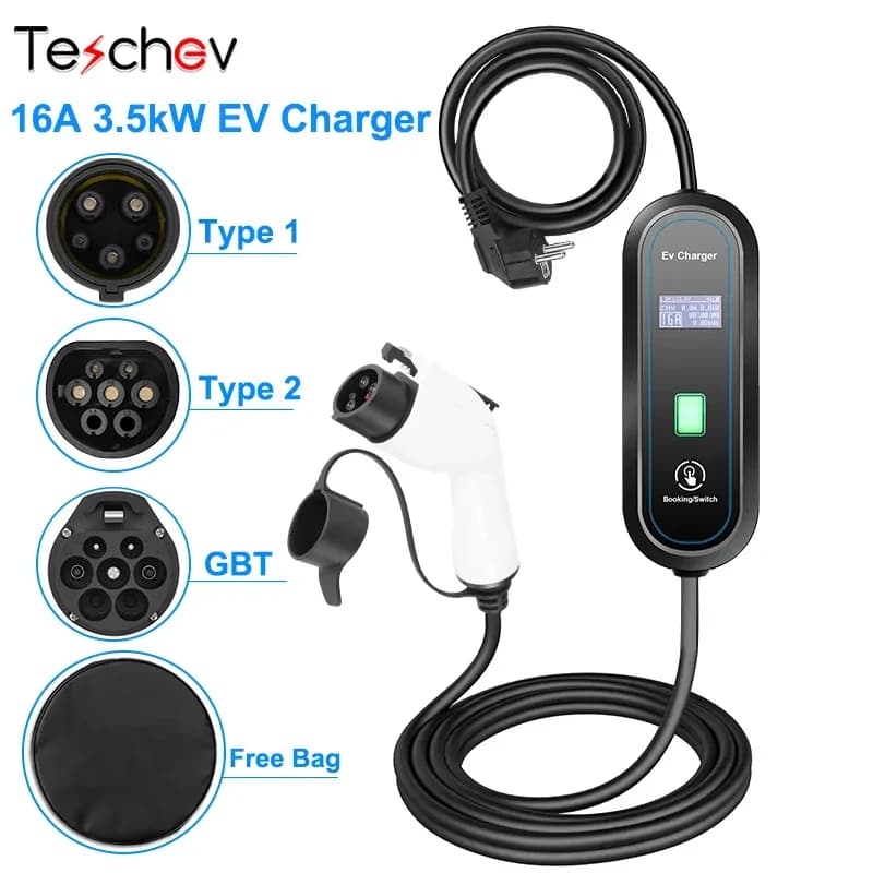 Teschev Caricabatteria per auto elettrica 16A Stazione di ricarica monofase 3,5KW per veicolo elettrico 3,5 metri 5 metri GB/T Connettore