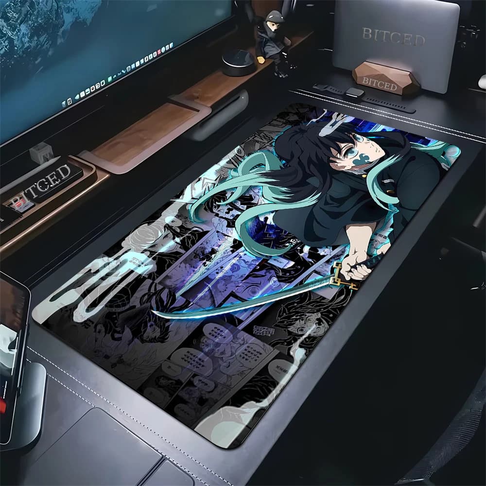 Anime Demone Slayer Kimetsu No Yaiba Muichiro Tokito Mousepad Computer Ufficio Tappetini da tavolo XXL Gomma antiscivolo Tappetino per tastiera da gioco