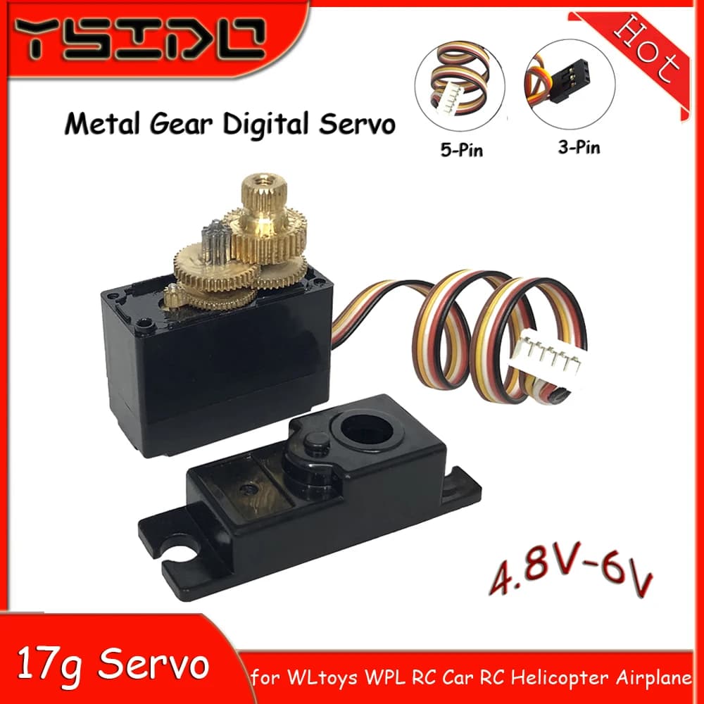 Servo digitale con ingranaggio metallico da 17 g, 3/5 pin, per WLtoys 1/12 1/14 144001 124019 124018 Aereo elicottero WPL B1/16 B24 C14 C24 RC